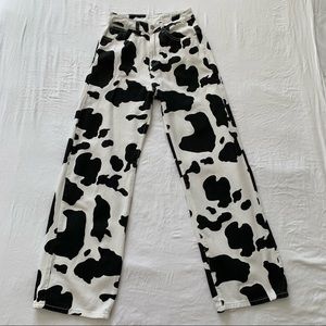 Wide Leg Cow Print High Waist Jeans